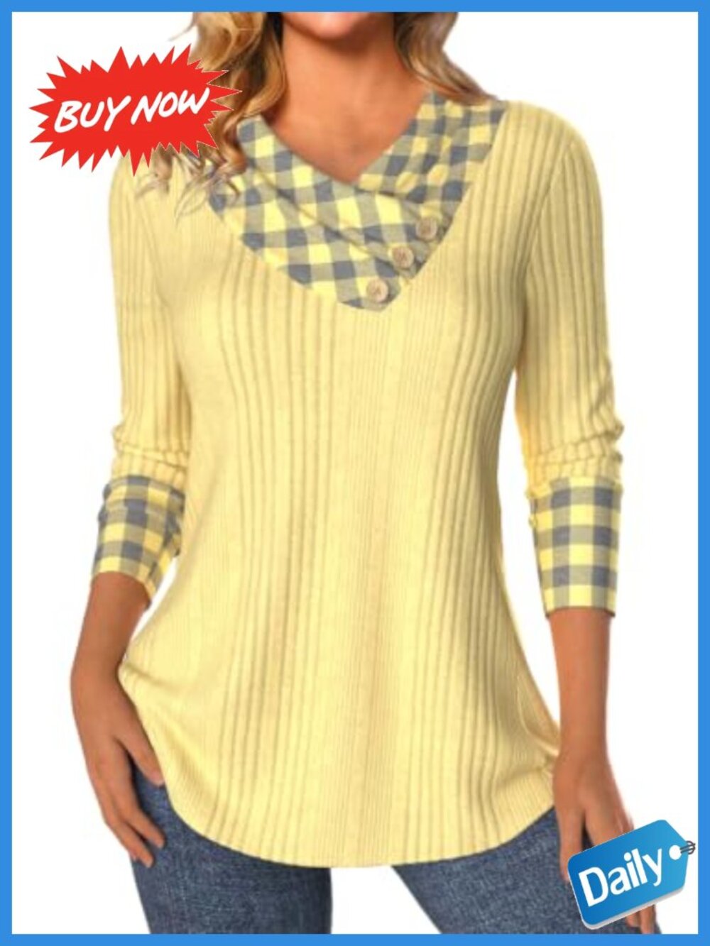 Ribbed Knit Tunic Top V Neck Long Sleeve Shirt Loose Fit